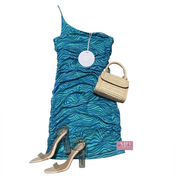 PRINCESS POLLY BLUE ONE SHOULDER MINI MESH DRESS! - Picture 3 of 3